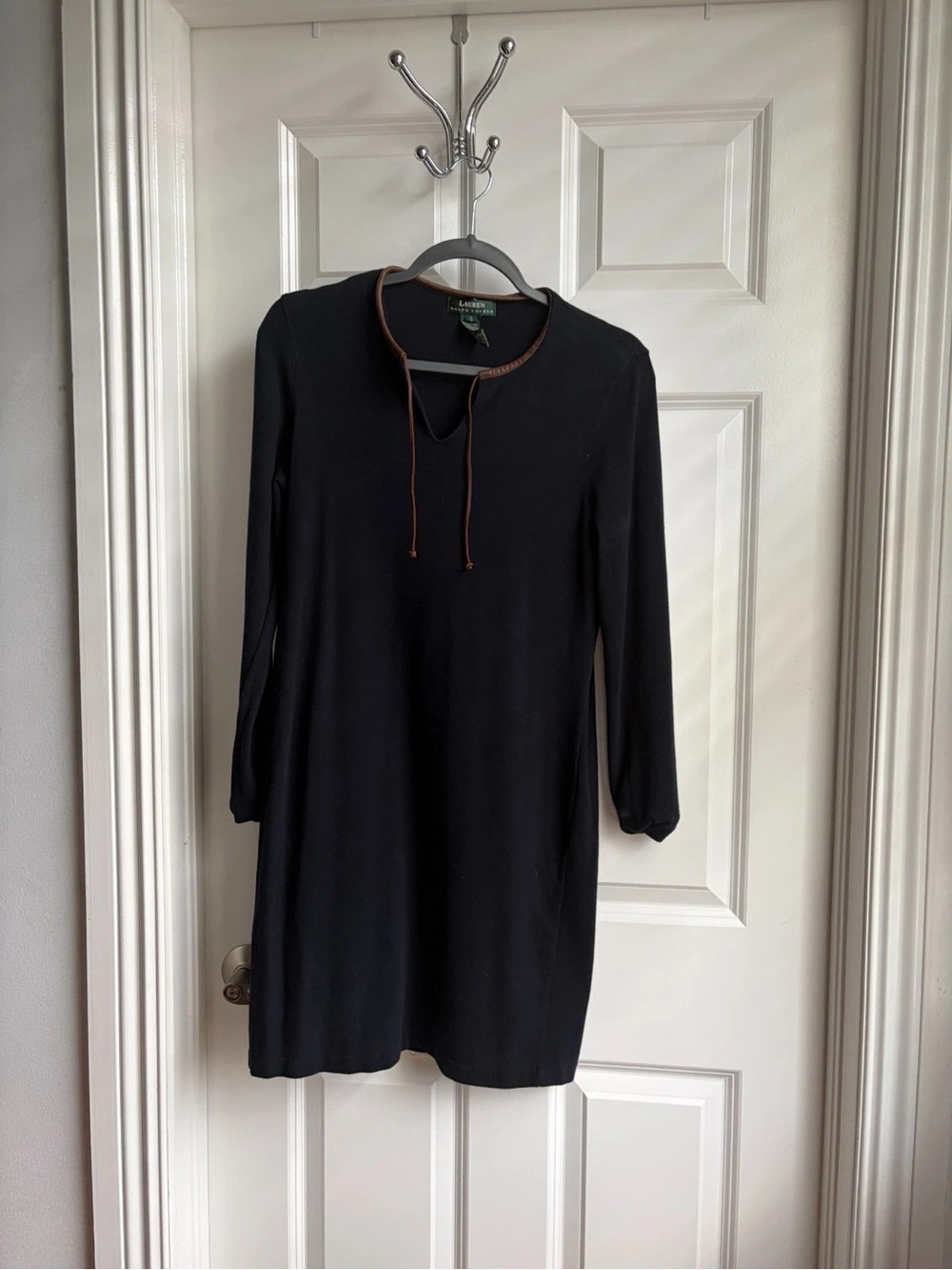 Polo Ralph Lauren Black Mini Dress with Brown Tie Trim
